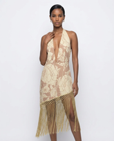 Gilded Floral Asymmetrical Fringe Dress