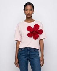 3D Red Blossom Statement Tee