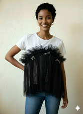 The Contrast Tulle Babydoll Bow T-Shirt