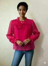 The Fuchsia Sheer Organza 3D Flower Blouse
