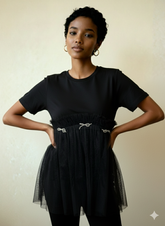 The Tulle Hem Bow Detail Babydoll Top