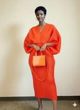 The Bold Pleated Lantern-Sleeve Maxi Dress