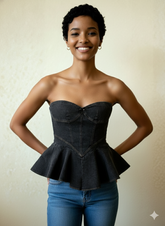 Structured Washed Denim Peplum Romper