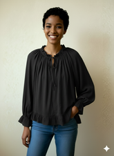 Romantic Tie-Neck Peasant Blouse