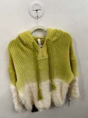 Lime Green Ombre Faux Fur Trim Knit Hoodie