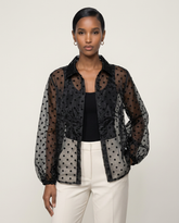 Sheer Flocked-Dot Organza Blouse