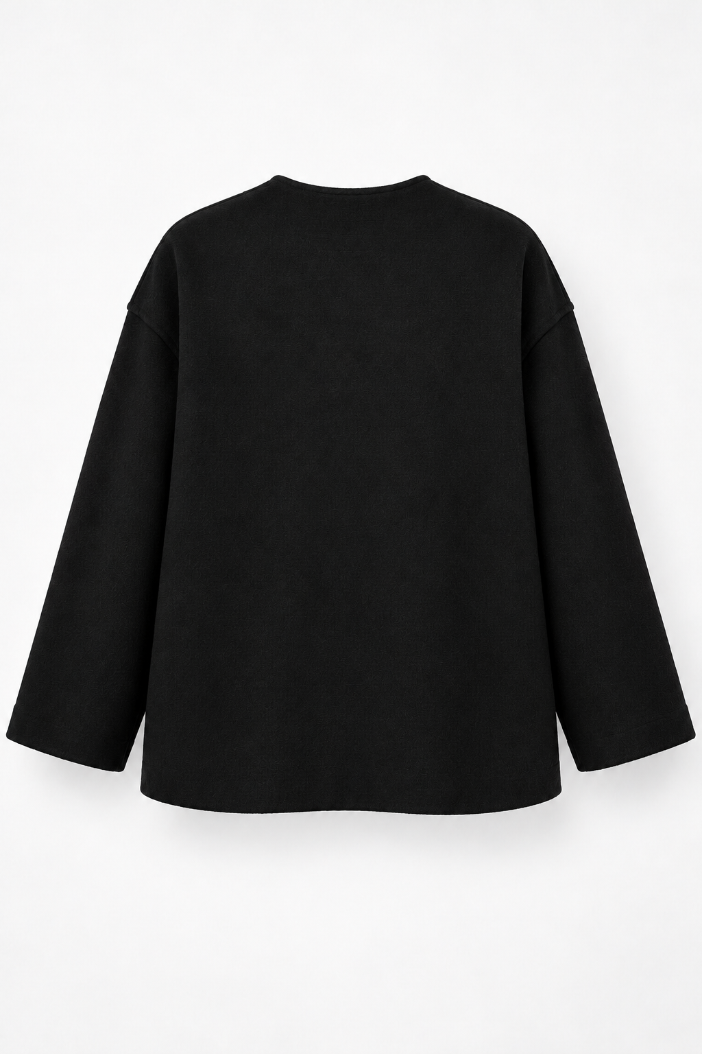 Black Collarless Button-Front Jacket with Patch Pockets, back