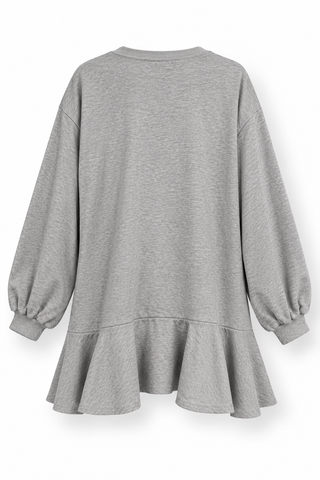 Heather Grey Long-Sleeve Top with Flounced Hem, back