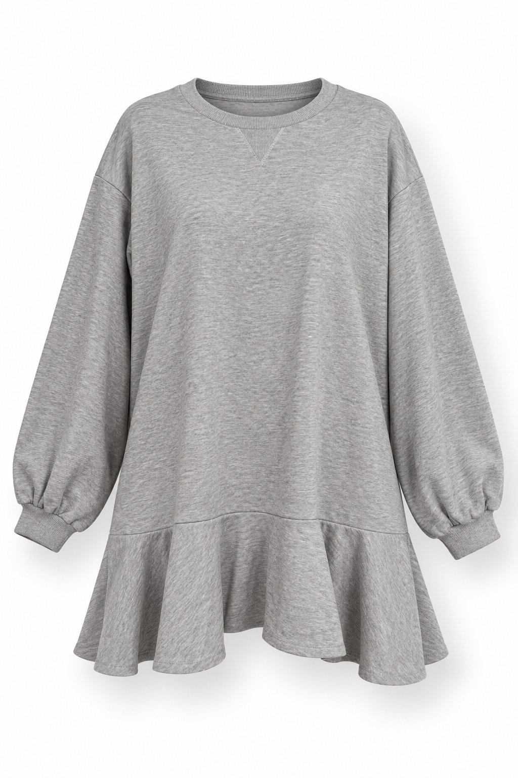 Heather Grey Long-Sleeve Top with Flounced Hem, front