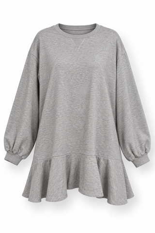 Heather Grey Long-Sleeve Top with Flounced Hem, front