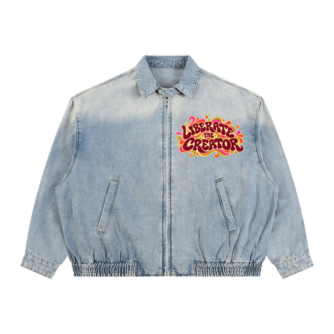 Liberate the Creator Vibrant Washed Denim Bomber Jacket