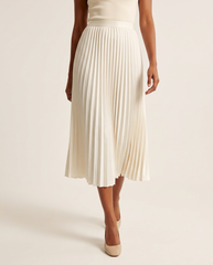 Ivory Accordion Pleat Midi Skirt
