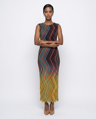 Kinetic Chevron Plissé Dress