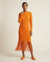 Marigold Plissé Fringe Midi Dress