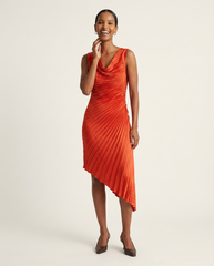 Siren Red Plissé Drape Dress