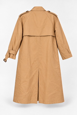Tan Double-Breasted Trench Coat with Storm Flap, back