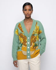 Impressionist Sunflower Knit Cardigan