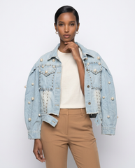 Pearl & Stud Embellished Denim Jacket