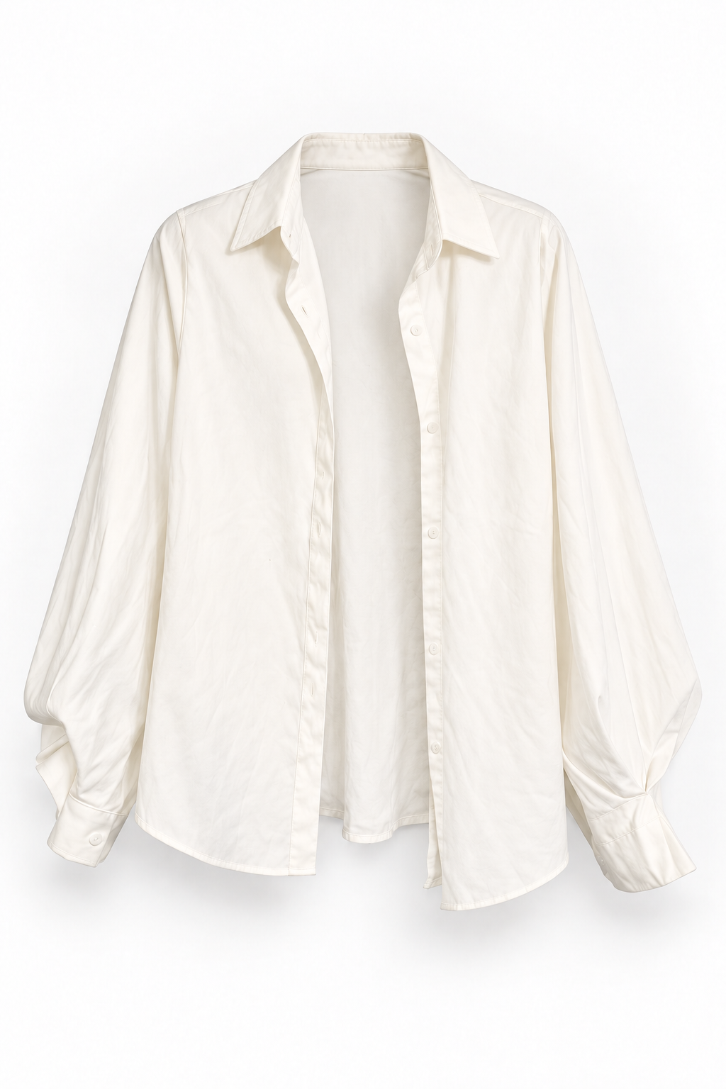 White Collared Blouse with Full Sleeves and Broad Cuffs, front