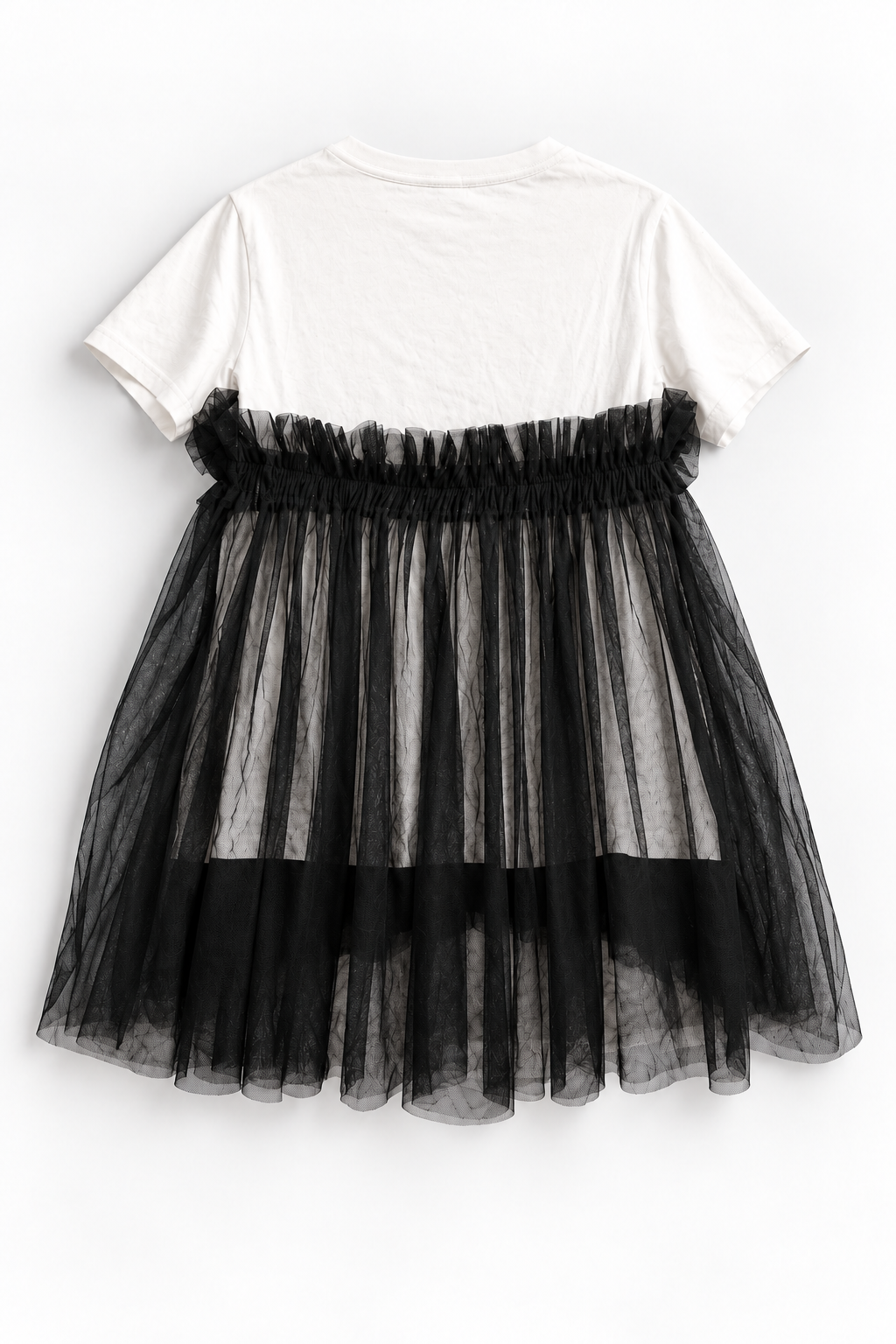 White and Black Sheer Overlay Dress with Bow Details, back