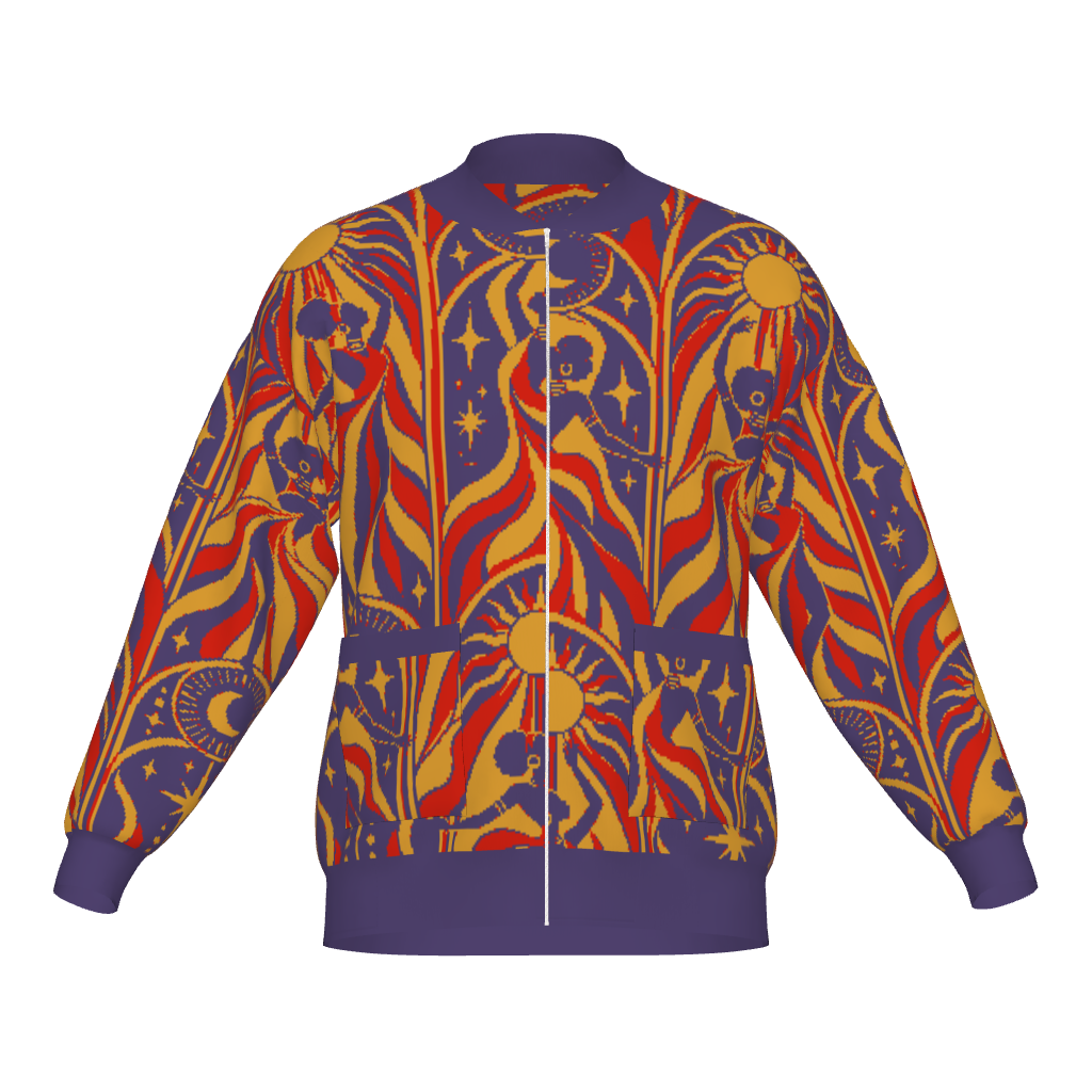 Vibrant Jacquard Knitted Bomber Jacket