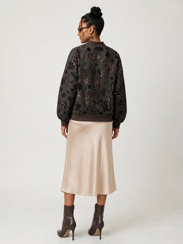 Radiant Sequin Leaf Bomber Jacket