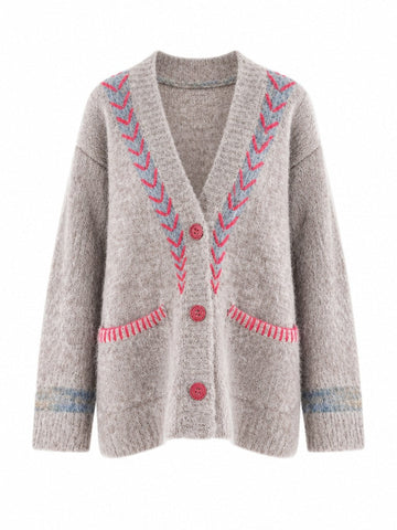 Magnetic Embroidered Knit Cardigan