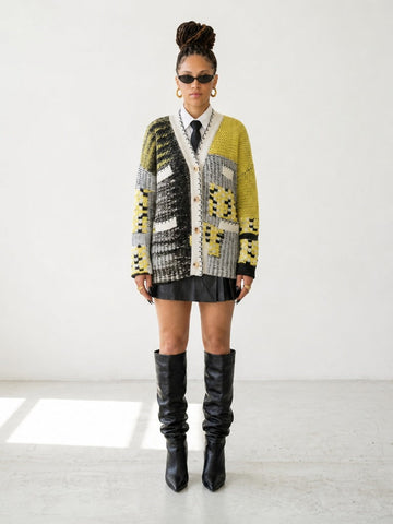 Grounded Patchwork Knit Cardigan