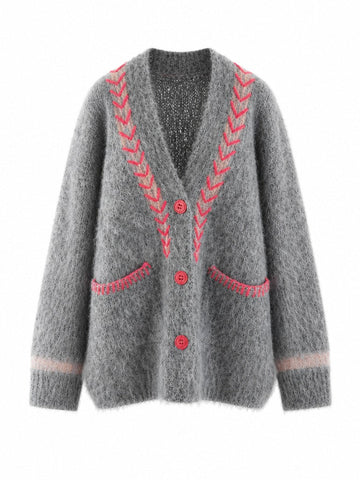 Magnetic Embroidered Knit Cardigan