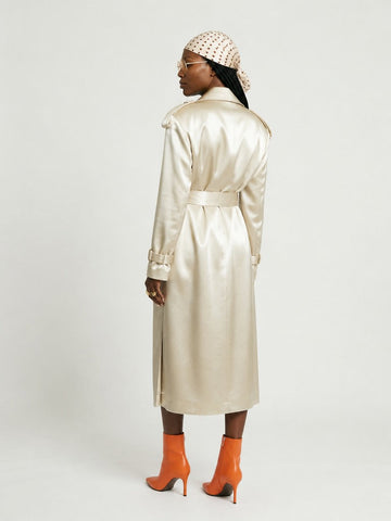 Elegant Satin Double Breasted Trench