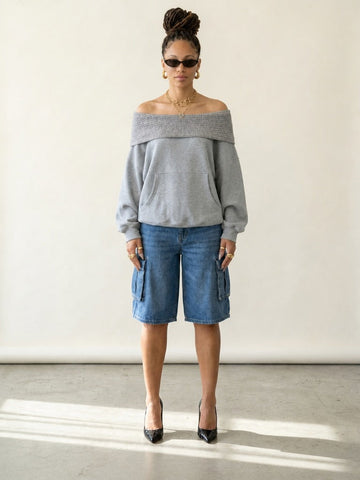 Grounded Off-Shoulder Hooded Sweatshirt