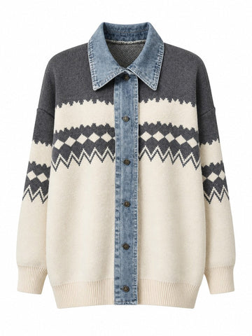Adventurous Knitted Denim Cardigan