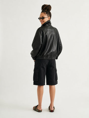 Audacious Oversized Faux Leather Jacket