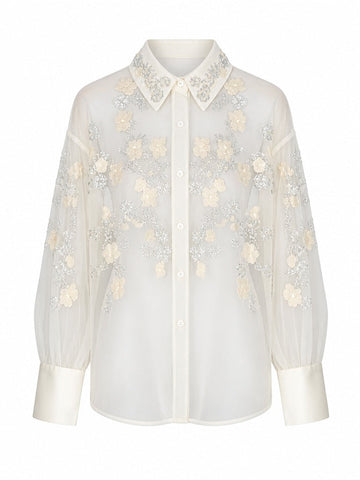 Elegant Beaded Mesh Blouse