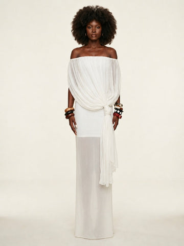 Ethereal Draped Sheer Maxi Dress
