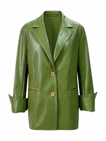 Grounded Green Faux Leather Blazer