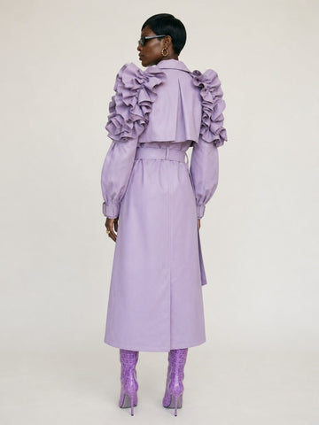 Audacious Ruffled Faux Leather Trench Coat