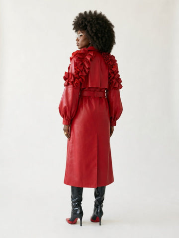 Fierce Ruffled Faux Leather Coat