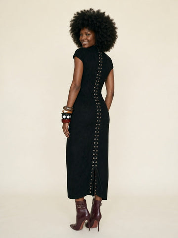 Audacious Lace-Up Split Maxi Dress