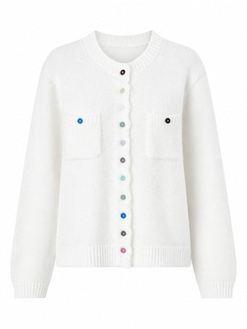 Vibrant Rainbow Buttoned Knit Cardigan
