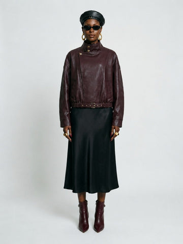 Grounded Faux Leather Bomber Jacket