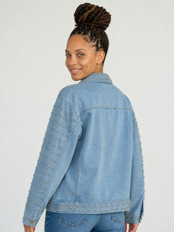 Magnetic Rhinestone Loose Denim Jacket