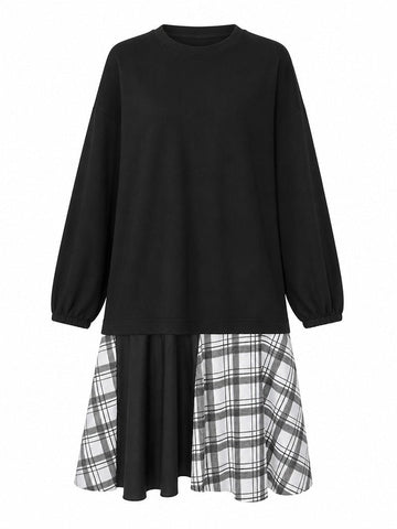 Grounded Plaid Spliced Sweatshirt Dress
