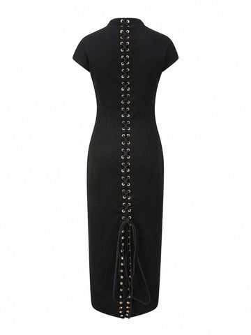 Audacious Lace-Up Split Maxi Dress