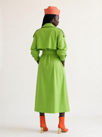 Vibrant Oversized Faux Leather Trench
