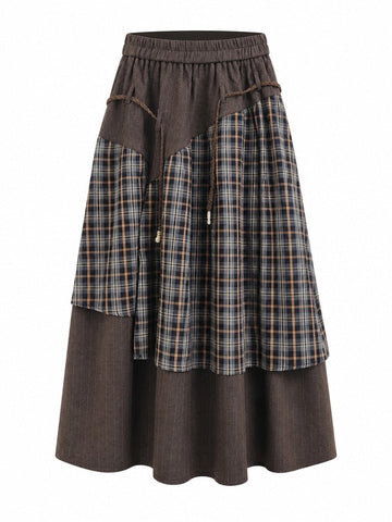 Grounded Plaid Patchwork Maxi Skirt