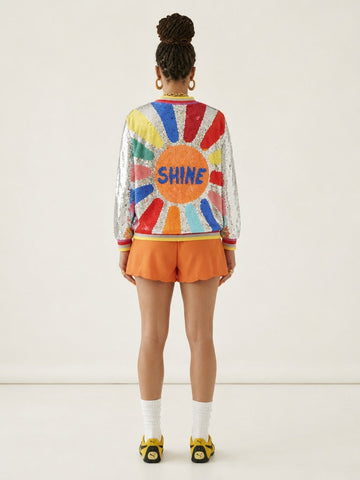 Vibrant Sequin Embroidered Bomber Jacket