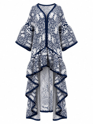 Vibrant Pleated Floral Kaftan