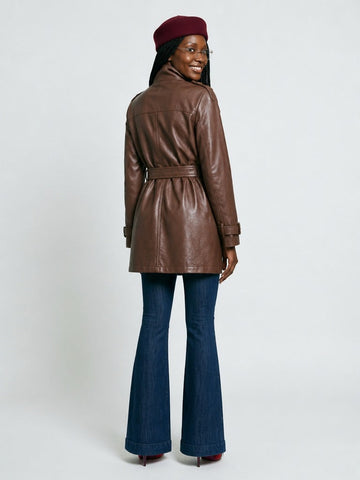 Confident Double Breasted Vegan Leather Jacket