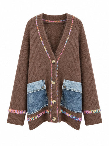 Vibrant Patchwork Knit Cardigan